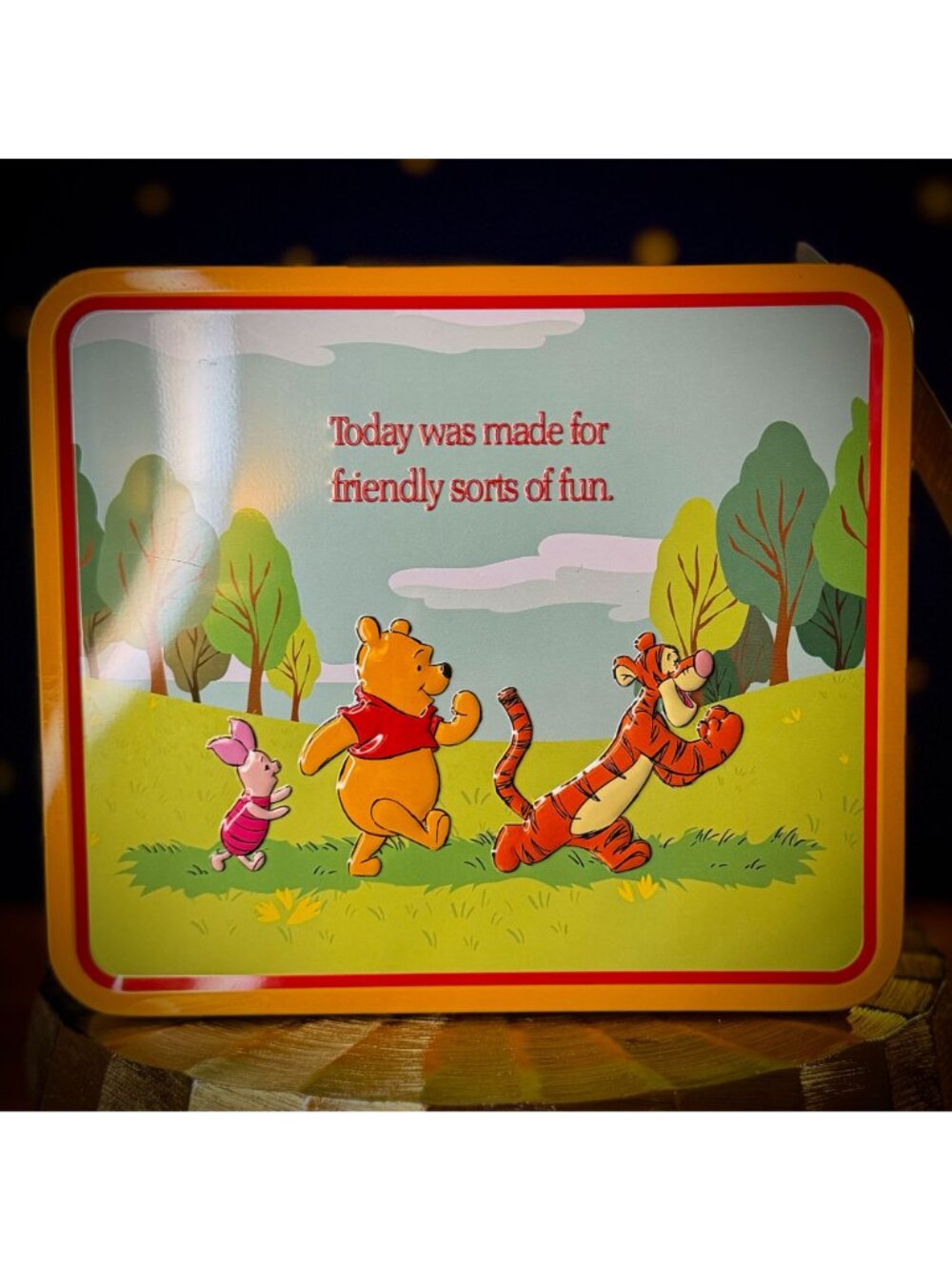 NWT Disney Winnie the Pooh Embossed Gold Tin Lunch Box